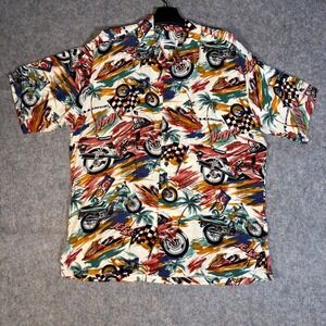 Island Connection Kawasaki Hawaiian Shirt Mens L Vintage USA Camp Ninja Jetski